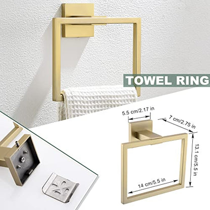 Brushed Gold Bathroom Towel Bar Holder Sets Premium Stainless Steel 4-Piece Bathroom Hardware Set Wall Mounted Bathroom Toilet Paper Holder with Shelf Set. - color: Brushed Dark Gold, size: 4-Pieces Set-B