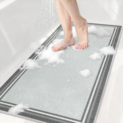 Non Slip Shower Bathtub Mat:36x16 Inch Bathtub Mat Non Slip with Drain, Soft Loofah Shower Mats for Inside Shower, Anti Slip, Foot Scrubber - color: Light Gray, size: 36" x 16" (Rectangular)