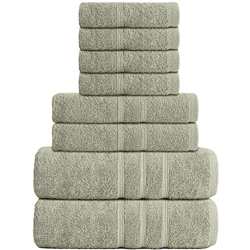 Luxury 8 Piece Cotton Towel Set - Soft Absorbent Bath Towels, Hand Towels & Washcloths for Bathroom - Plush Hotel Quality 100% Cotton, Extra Large Bath Towels (Green)