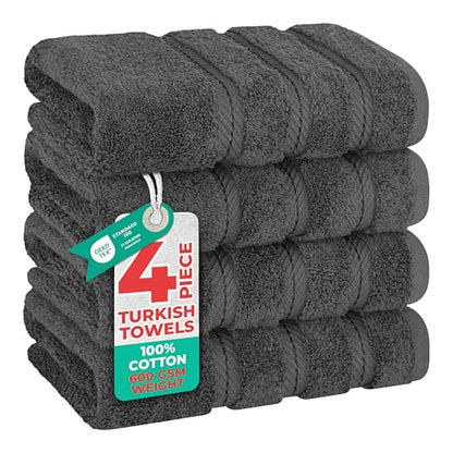 American Soft Linen 100% Cotton Luxury Turkish Towels, 4 PC Hand Towel Set | Soft Absorbent Quick Dry OEKO Tex Standard 100 Certificated Durable Machine Washable Premium Hotel Quality - color: Dark Gray, size: 16"x28"