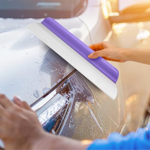 2 Pack 14 Inch Car Drying Squeegee Purple Longer Silicone Water Squeegee Window Shower Blade Automotive Squeegees Flexible Auto T-bar Rubber Squeegees for Car Windshield Glass Bathroom Wash Tool - color: Purple