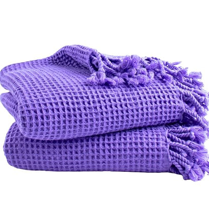 PÜSKÜL 2-Piece Luxury Natural 100% Turkish Cotton Beach Towels Waffle Weave | Purple, Oversize 35x70" Bath Sheet Towel Lightweight Soft Absorbent Quick-Dry Sand-Free Peshtemal Oeko-Tex Made in Turkey - color: Purple