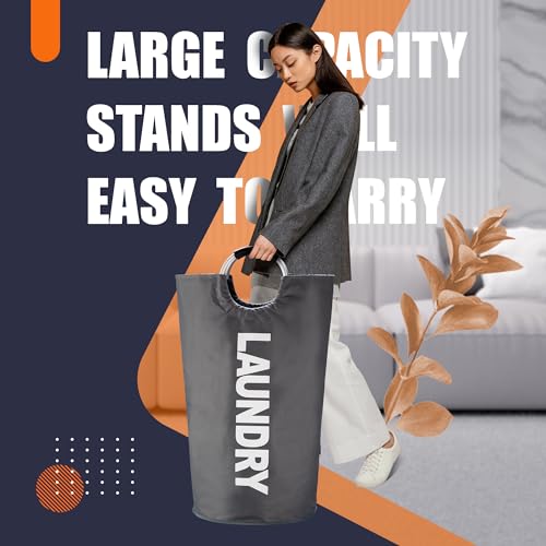 Caroeas 125L Laundry Basket,Large Laundry Hamper, Laundry Bag with Padded Handles, Clothes Hamper Stands Up Well, Collapsible Free Standing Easy Storage Washing Bin (Dark Grey,125L) - color: Dark Grey, size: 125L