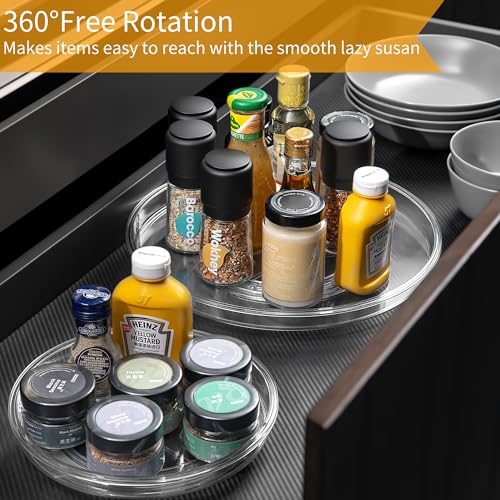 vacane 2-Pack 13Inch Lazy Susan Cabinet Organizer, Plastic Rotating Organizer Spice Rack Condiment Organizer for Pantry, Countertop, Cupboard, Refrigerator-Clear - size: 13 Inch | 1 Tier