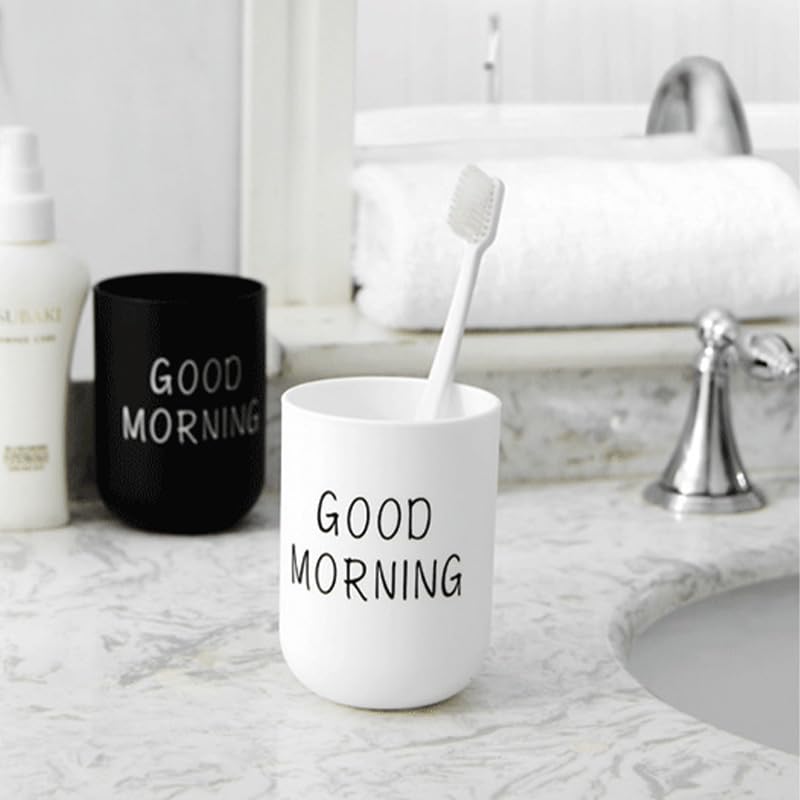 Toothbrush Cup 2Pcs, Bathroom Toothbrush Holder, Storage Cup 300ml, Drinking Cup, Reusable (Black + White) - color: Black + White