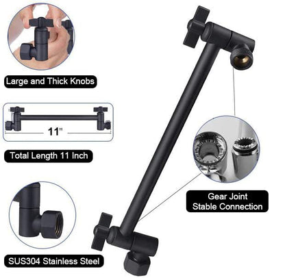 NearMoon Adjustable Shower Arm Universal Connection, Extension Arm, Adjust Angle to Upgrade Shower Experience, Easy to Install, Anti-leak (11 Inch, Matte Black) - color: Matte Black, style: 11 Inch Adjustale