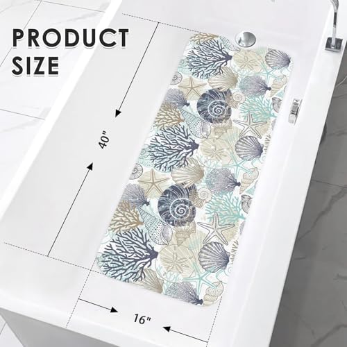 Bath Mat for Tub, Cute Seashells, 40 X 16 Inch, for Bathtub | Ocean Starfish Beach Extra Long Tub with Suction Cups and Drain Holes for Kid Adult Elderly - color: Seashells