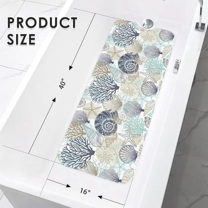 Bath Mat for Tub, Cute Seashells, 40 X 16 Inch, for Bathtub | Ocean Starfish Beach Extra Long Tub with Suction Cups and Drain Holes for Kid Adult Elderly - color: Seashells