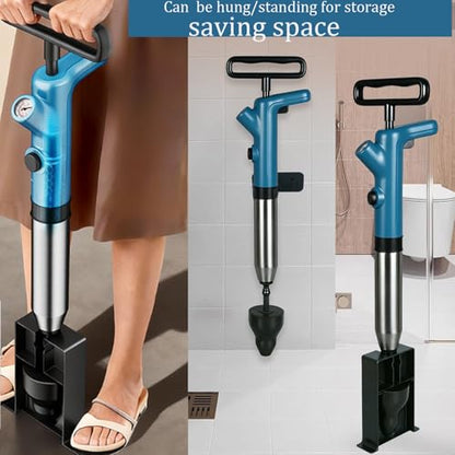 Air Toilet Drain Blaster Plunger Powerful Manual High Pressure Dredge Plumbing Tool for Clogged Toilet Sink and Bathroom Kitchen Vloor Drain and Sewer Pipe Dredging（blue）