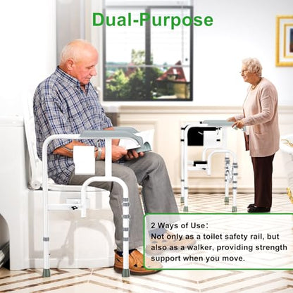 Foldable Toilet Safety Rails for Seniors, Toilet Safety Frame Height Adjustable, Heavy Duty Bathroom Rail with Armrests, Bathroom Safety for Elderly and Disabled(400LBS) - color: White 2
