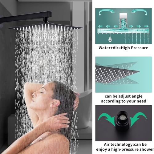 Shower System Black -10 Inch High Pressure Rain Shower Heads with Handheld Spray Combo Shower Faucet Set with Pressure Balanced Rough-in Valve, Wall Mount Bathroom Shower Set fit All Valve Types - style: 10inch