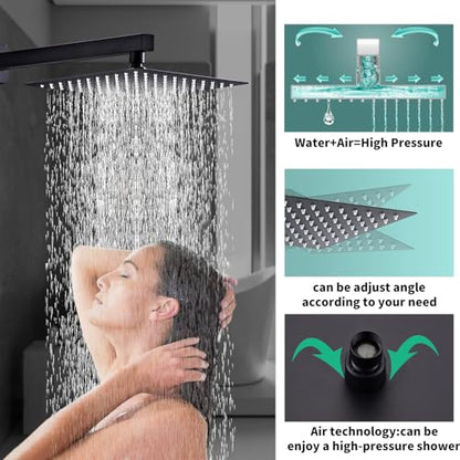 Shower System Black -10 Inch High Pressure Rain Shower Heads with Handheld Spray Combo Shower Faucet Set with Pressure Balanced Rough-in Valve, Wall Mount Bathroom Shower Set fit All Valve Types - style: 10inch