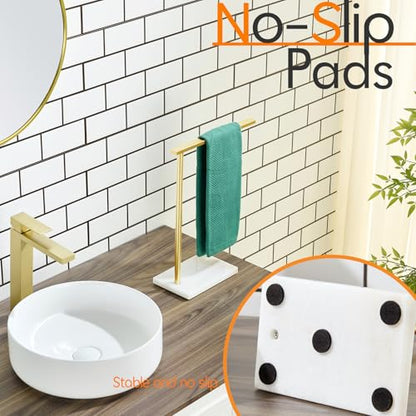 Hand Towel Bar for Bathroom Vanity Countertop 1-Tier Towel Holder Free Stand with Heavy Marble Base Thicken Steady, Gold Stainless Steel AN7002GD - color: Brushed Gold, size: 1-Bar