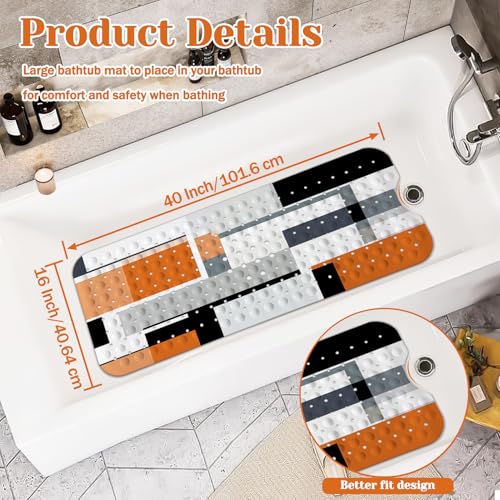 Orange Black Bath Tub Mat Non Slip, Modern Geometric Large Washable Shower Mats with Drain Holes and Suction Cups,40 X 16 Inch - color: Orange Black