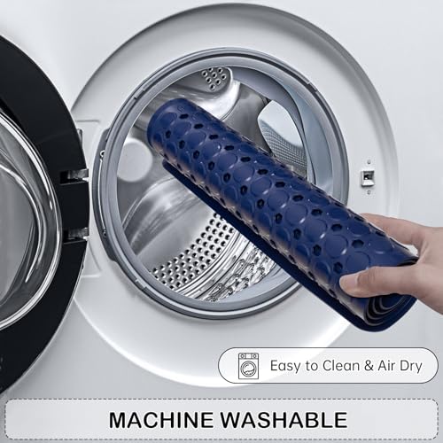 Non-Slip Bathtub and Shower Mats, Power Grip Bath Mat 35 x 16.3 Inch with Suction Cups and Drain Holes for Tub Bathroom Floor Safety, Machine Washable Soft Bathmat, Navy Blue - color: Navy Blue