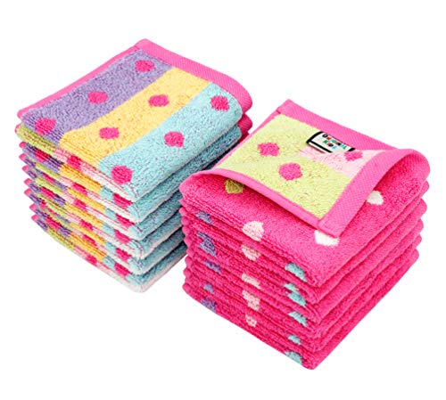ORIGINAL KIDS Wash Cloth - 100% Cotton Set of 12 Pink Multicolor Washcloths | Bath Time Sugar and Spice Super Soft Colorful Absorbent Quick Dry Easy Care Jacquard Face Towel - 12x12 inch Face Cloth - color: Pink Multi Color, size: 12 Pack Washcloth