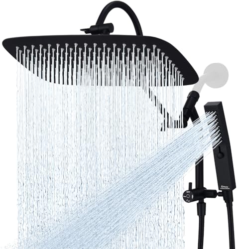 G-Promise Metal 14 Inch Gooseneck Shower Head with Handheld (Matte Black) | All Metal Construction, Pause Mode, 13 Inch Adjustable Gooseneck Arm, Massage Function Hand Shower, Easy Installation - color: Matte Black, size: 14 Inch