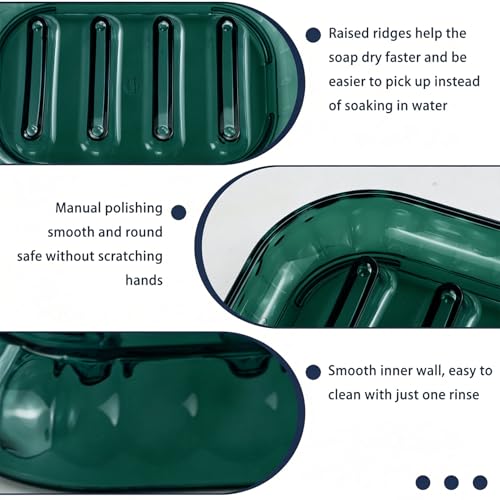 2 Pcs Self Draining Waterfall Clear Plastic Bar Soap Holder,Green | Clear Plastic Waterfall Drain Tray, Easy Clean Soap Saver, Multi-Scene For Shower, Bathroom, Kitchen Sink and Hotel Counter
