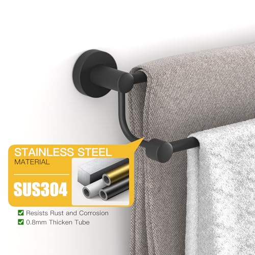 Double Towel Bar Towel Rack for Bathroom Bath Wall Mounted Matte Black | Adjustable 16-26 In,Wall Mounted Towel Holder, Stainless Steel, Rustproof, Towel Bar Rod Hanger Hardware Accessories Hotel - color: Black