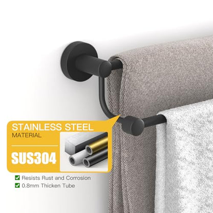 Double Towel Bar Towel Rack for Bathroom Bath Wall Mounted Matte Black | Adjustable 16-26 In,Wall Mounted Towel Holder, Stainless Steel, Rustproof, Towel Bar Rod Hanger Hardware Accessories Hotel - color: Black