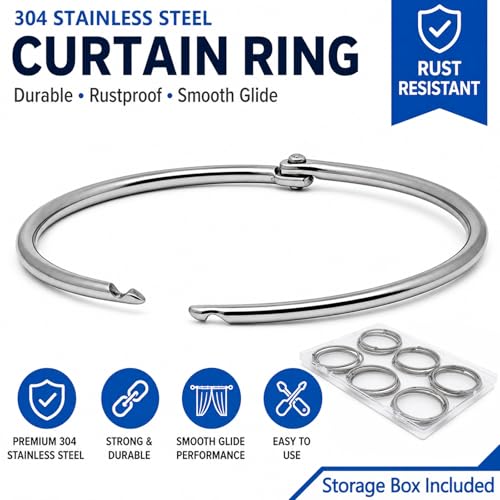 24 Pack 304 Stainless Steel Shower Curtain Rings Rustproof 58mm ID | Openable hinged hooks, 58mm / 2.28" inner diameter, 3mm heavy duty wire, polished opening, double rivets - color: 24 Pack