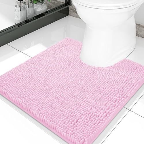 Smiry Luxury Chenille Toilet Rugs U-Shaped 20x20, Soft Absorbent Non-Slip Contour Bathroom Rugs for Toilet, Machine Washable Contoured Bath Mats, Pink - color: Pink, size: 20" X 20" Contour Rug