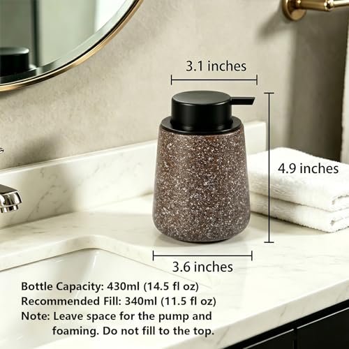 Ceramic Foaming Soap Dispenser - 14.5 oz Foam Hand Soap Dispenser Bathroom, Modern Refillable Dish Wash Soap Bottle for Kitchen with Large Easy-to-Press Pump (Brown) - color: Brown