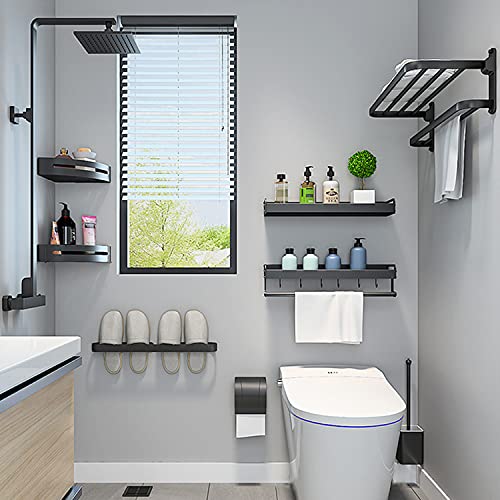 BOZWELL Bathroom Lavatory Towel Rack with Two Towel Bars,24-Inch Towel Holder with Shelf BZ205-A (Matte Black) - color: Matte Black, size: 24 inch (60 cm)