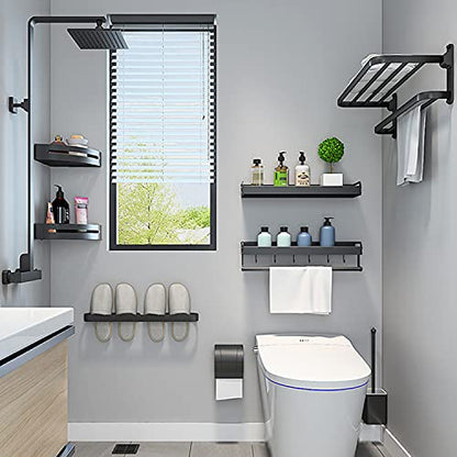 BOZWELL Bathroom Lavatory Towel Rack with Two Towel Bars,24-Inch Towel Holder with Shelf BZ205-A (Matte Black) - color: Matte Black, size: 24 inch (60 cm)