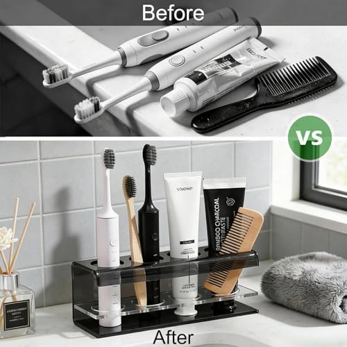 Black 4 Slots Acrylic Electric Toothbrush Holders for Bathrooms | Tooth brush and Toothpaste Holder,Countertop use or Wall Mounted, small bathroom counter organizer,toothbrush stand - size: 4 slot