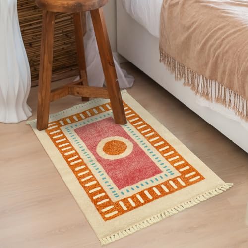 Lukinbox Boho Bathroom Rugs with Fringes, 2x3 Small Washable Sun Area Rug for Bedroom, Ultra Soft Non-Slip Orange Rainbow Throw Rug for Kids Room Entryway Kitchen Door Mat - size: 2' x 2'11" (Rectangular)