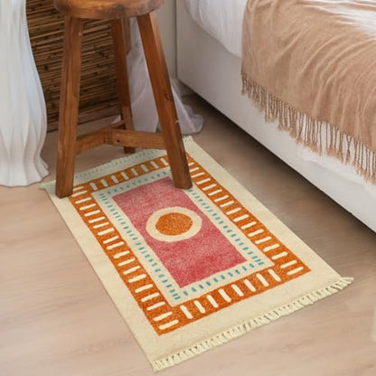 Lukinbox Boho Bathroom Rugs with Fringes, 2x3 Small Washable Sun Area Rug for Bedroom, Ultra Soft Non-Slip Orange Rainbow Throw Rug for Kids Room Entryway Kitchen Door Mat - size: 2' x 2'11" (Rectangular)