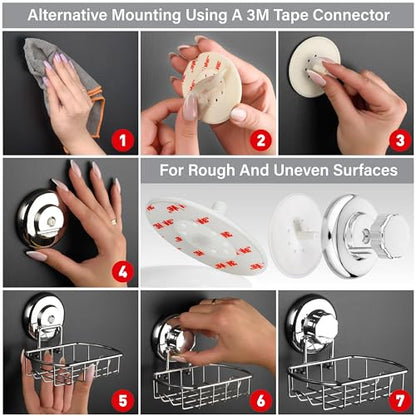 HASKO Suction Cup Soap Dish for Shower Wall, Rustproof Stainless Steel Shower Soap Holder for Bathroom with Hooks and Soap Saver, Includes Optional No Drill Adhesive Mount, Silver - color: Silver