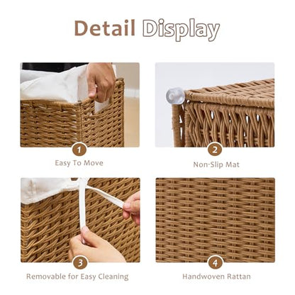 Slim Wicker Laundry Hamper with Lid, 75L Handwoven Rattan Basket with Handles, Narrow Laundry Basket with Removable Liner Bag & 2 Mesh Bags - color: Rattan with Lid, size: 75L