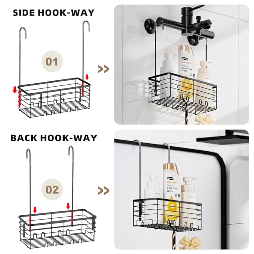 SHANSHUI Shower Hanging Caddy, Bathroom Shower Organizer Basket, Shampoo Bracket Over Door Rack with Hooks, 304 Stainless Steel - size: 11.1"D x 4.7"W x 13.6"H