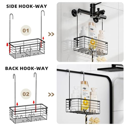 SHANSHUI Shower Hanging Caddy, Bathroom Shower Organizer Basket, Shampoo Bracket Over Door Rack with Hooks, 304 Stainless Steel - size: 11.1"D x 4.7"W x 13.6"H
