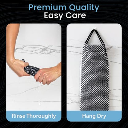 SHOWER BOUQUET Japanese-Exfoliating-Washcloth 2-Pack Charcoal & Silver Ion | Exfoliating Towel with Handles | Two-Sided Gentle Exfoliation & Deep Cleansing | Back & Body Wash Cloths for Shower | 2 White - color: 2 Charcoal White, size: 1 Count (Pack of 2)