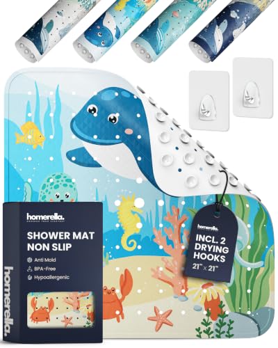 homerella Square Shower Mat Non Slip Anti Mold 21x21 Anti Slip Shower Mat | 100% BPA Free, Mildew Resistant, Machine Washable, Shower Mats for Inside Shower, Shower Floor Mat Mat Non Slip EU Certified - color: Magic Sea