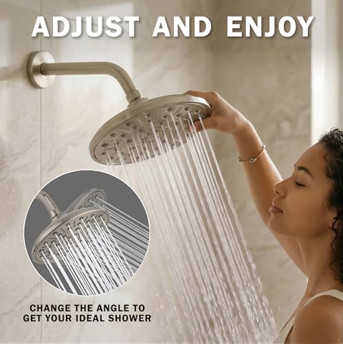 Rainfall Shower Head - 2.5 GPM - Brushed Nickel | 8 Inch Large Overhead Rain Showerhead With Self-Clean Nozzles, High Flow, Easy Install, Adjustable Brass Ball Joint - color: Brushed Nickel