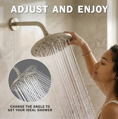 Rainfall Shower Head - 2.5 GPM - Brushed Nickel | 8 Inch Large Overhead Rain Showerhead With Self-Clean Nozzles, High Flow, Easy Install, Adjustable Brass Ball Joint - color: Brushed Nickel