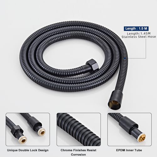 Handheld Shower Head，High Pressure Black Shower Head,Water Saving Detachable Shower Wand with Solid Brass Body and 5 ft Flexible Hose, Easy to Clean and Durable - color: Matte Black