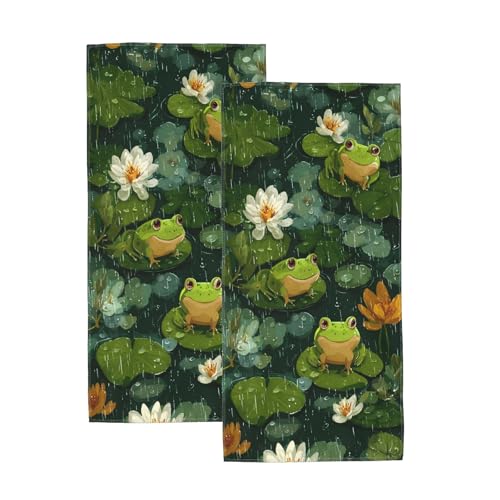 Frog Hand Towels Set of 2,Cute Whimsical Frog Decorative Bathroom Towels,Soft Polyester Microfiber Absorbent Quick Dry Towels for Kitchen Spa Gym Farmhouse Gifts,14.5x28 Inch - color: Whimsical Frog