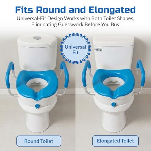 Deluxe Raised Toilet Seat with Handles, Padded Elevated Toilet Seat Riser | Easier, Safer Sit & Stand at the Toilet - padded seat, tool-free assembly