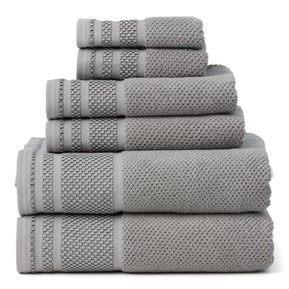 Texere 100% Organic Cotton Rice Weave Jacquard 700 GSM Luxury Bath Towel Sets - 2 Ultra Soft, Large Bath Towels, 2 Hand Towels, 2 Washcloths (Rice Weave, Cathedral Gray, 6 Piece) - color: Cathedral Gray (Rice Weave)