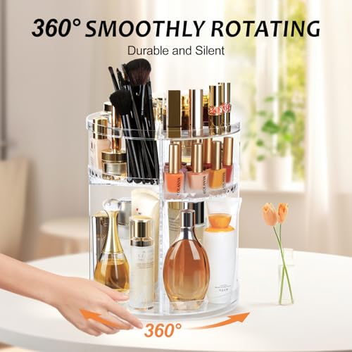 AMEITECH Rotating Makeup Organizer, 360 Spinning Skincare Organizers, 8 Adjustable Layer Cosmetic Storage Case with Brush Holder Perfume Tray for Vanity Bathroom Countertop - Large - style: 8 Layers with brush holder