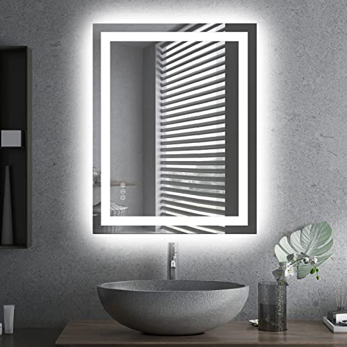 Amorho LED Bathroom Mirror, 28"X36" with Front Light and Backlit | Stepless Dimmable, Anti-Fog, Shatter-Proof, HD Reflection, Memory, 3 Colors Lighting, UL Listed (Horizontal/Vertical). - color: Front and Backlit, size: 36"L x 28"W