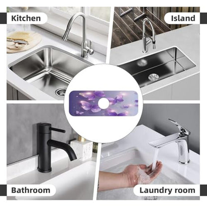 Purple Butterfly Kitchen sink faucet pad, strong water absorption, anti slip, easy to clean, very suitable for splash and drip prevention, suitable for kitchens and bathrooms - color: Purple Butterfly