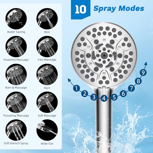 Hibbent High Pressue All Metal 12" Rainfall Shower Head, Handheld 10-Spray | cUPC Certified Chrome Dual Showerhead Combo, 4-way Diverter with Pause Mode, Brass Extension Arm, 71'' Shower Hose & Holder - color: Chrome, style: Square 12"