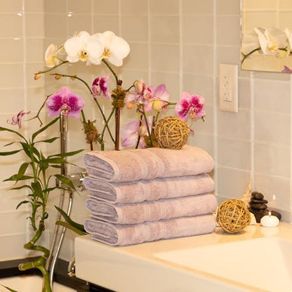 Mosobam Turkish Hand Towels, 4 Pack, 16 x 30 in, 700 GSM, Lavender Aura | 4 hand towels, 16 x 30 in, woven in Turkey, 700 GSM, 50% viscose made from bamboo and 50% Aegean Turkish cotton, plush - color: Lavender Aura, size: Hand Towels, Set of 4