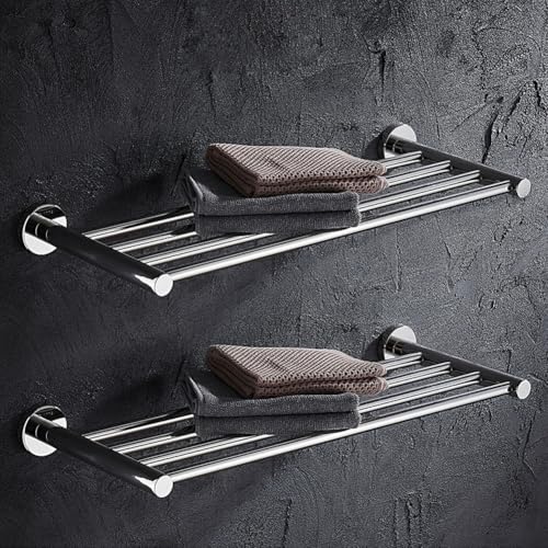 Bathroom Towel Rack, Hotel Style Towel Racks for Bathroom Wall Mounted, Modern Towel Bar Rack 23.6 Inch, 2-Tier Towel Shelves, Chrome - color: Polished Chrome, size: 24 Inches